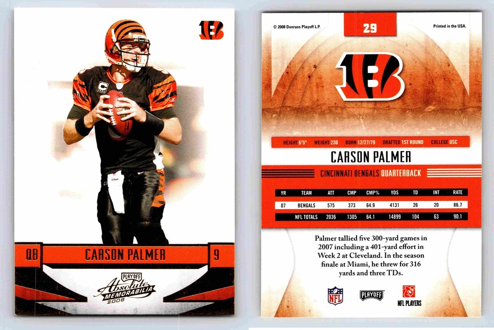 Carson Palmer Cincinnati Bengals Quarterback Absolute Memorabilia 2008