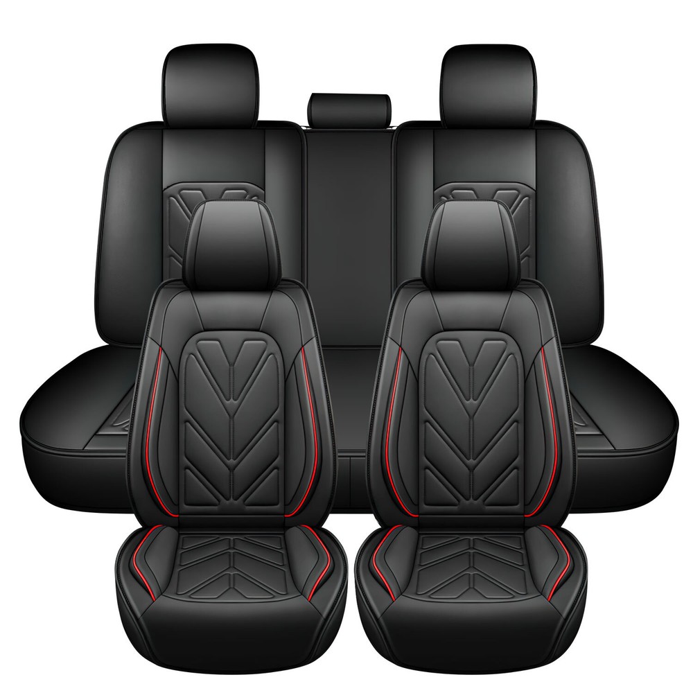 Universal 5-Seat Leather Car Seat Covers Full Set Front Rear Protectors  
