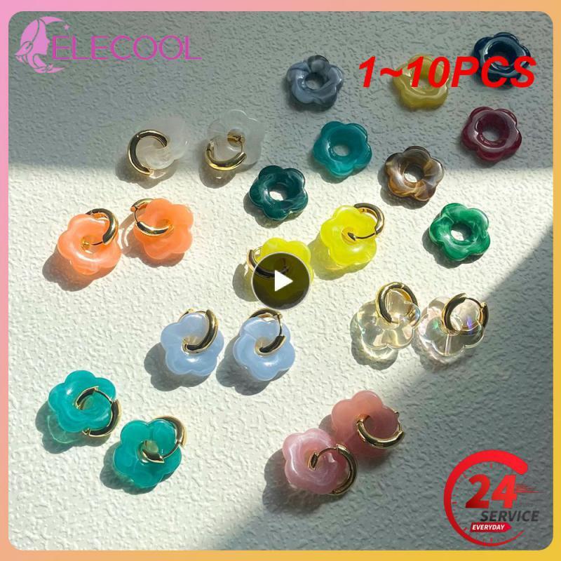 1~10PCS Multicolor Transparent Acrylic Resin Marbling Flower Drop Earrings for W