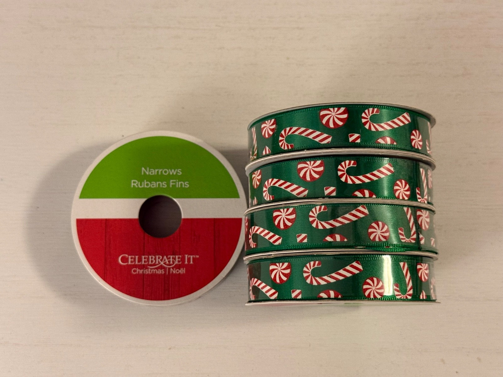 Holiday Candy Cane Christmas Ribbon in Red White Green - Brand New Sealed