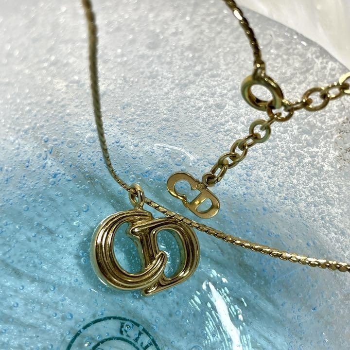 Dior Gold CD Logo Necklace Elegant Line Jewelry