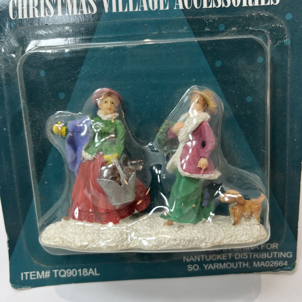 Christmas Village Accessories with Women & Dog Figures 🎄