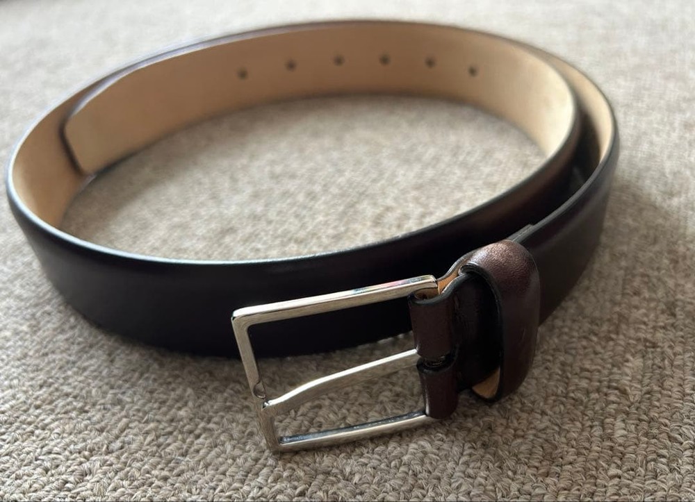 Loro Piana Leather Belt Dark Brown Silver Buckle Unused 95/38 37.5