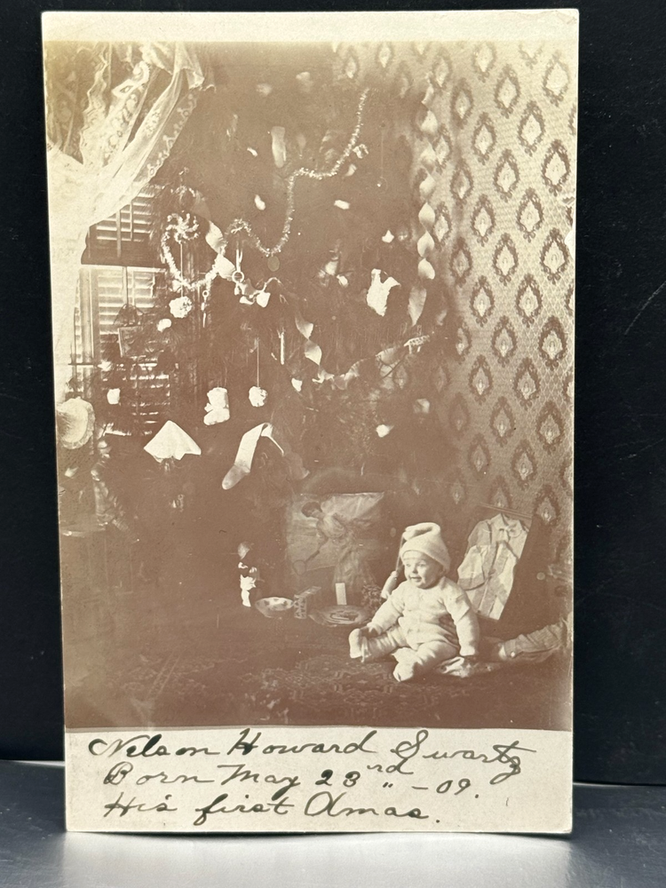 RPPC~1907 Solio Real Photo Postcard~CHRISTMAS TREE Toys Swartz Wooster Ohio