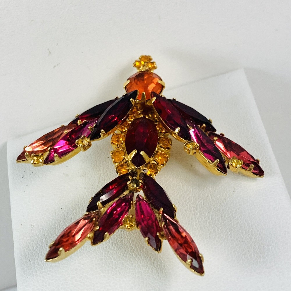 Vintage Gold Tone Rhinestone Bird in Flight Brooch Pin