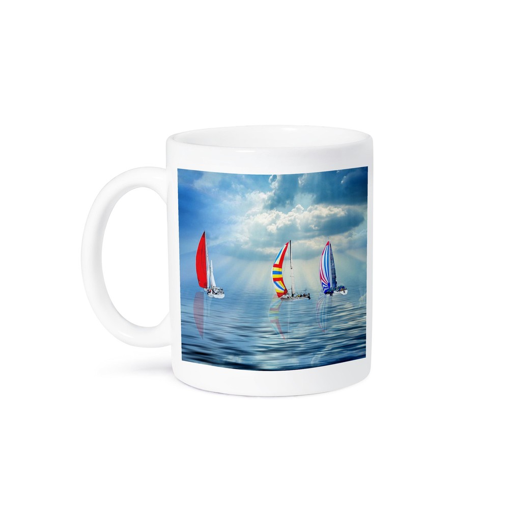 3dRose, Colorful Sailboats on a Calm Ocean Nautical Sailing Theme, Mug
