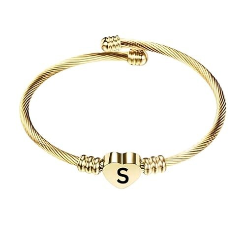 Stainless Steel Heart Word-S Bracelet Engraved Charm Bracelet for Women Golden