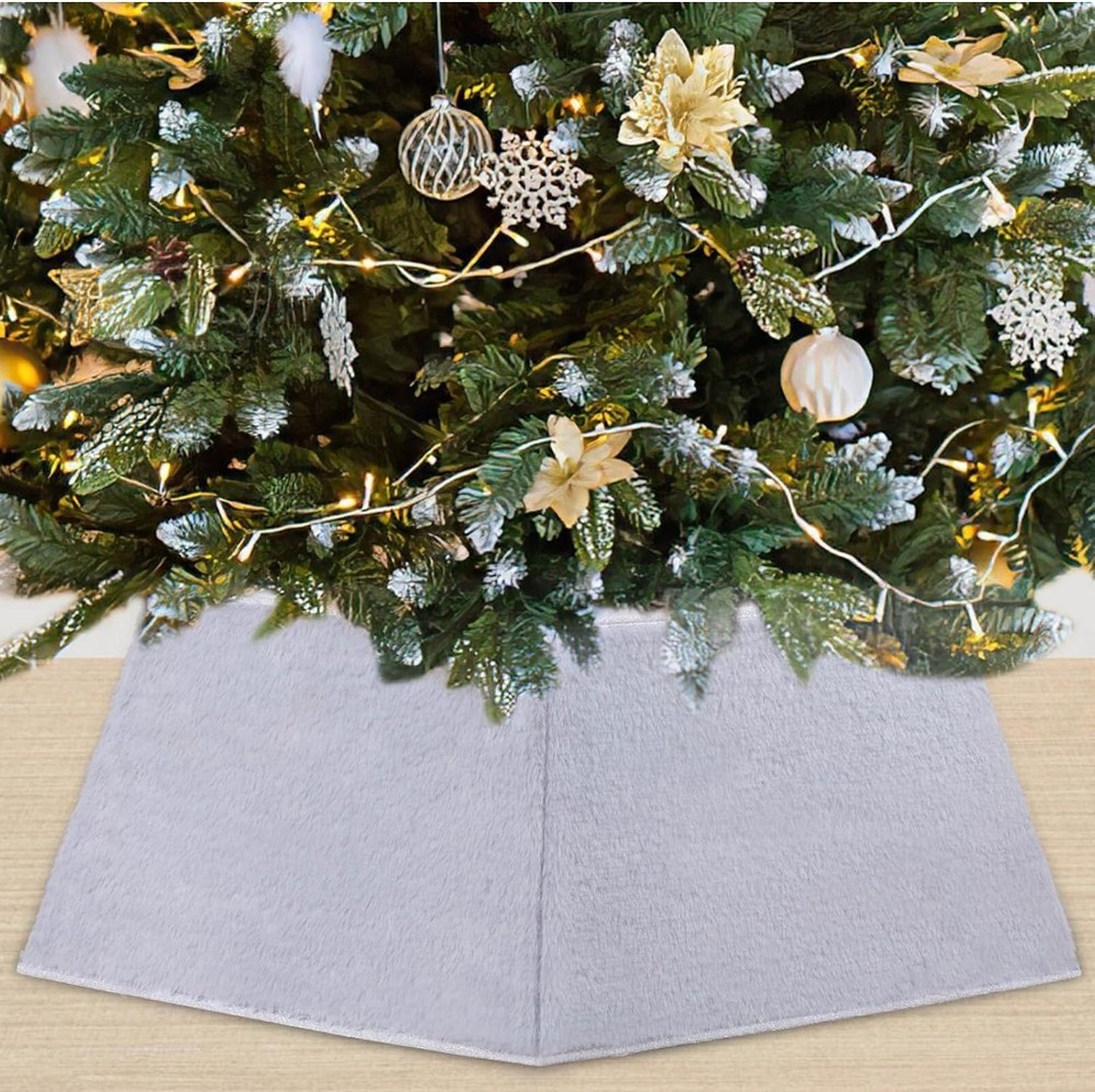 Gray Christmas Tree Collar 25.59 Inch Grey Fax Fur Tree Collar for Xmas Holiday