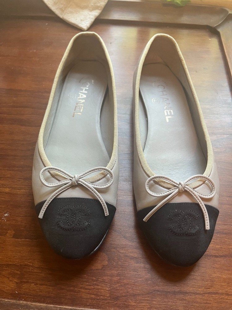 Chanel gray blue ballet flats size 37.5 women’s luxury shoes