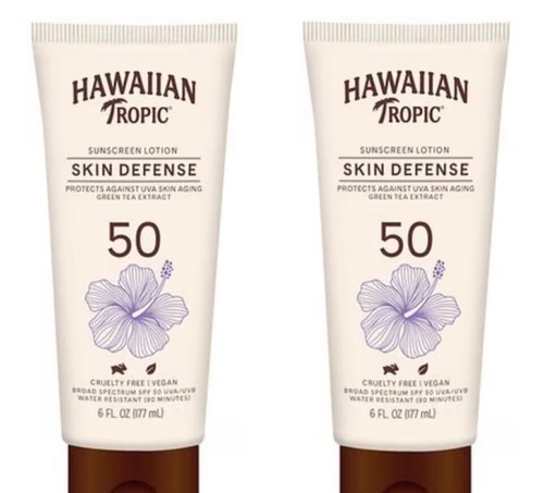 HAWAIIAN TROPIC Skin Defense Sunscreen Lotion, SPF 50, 6 fl oz PACK OF 2