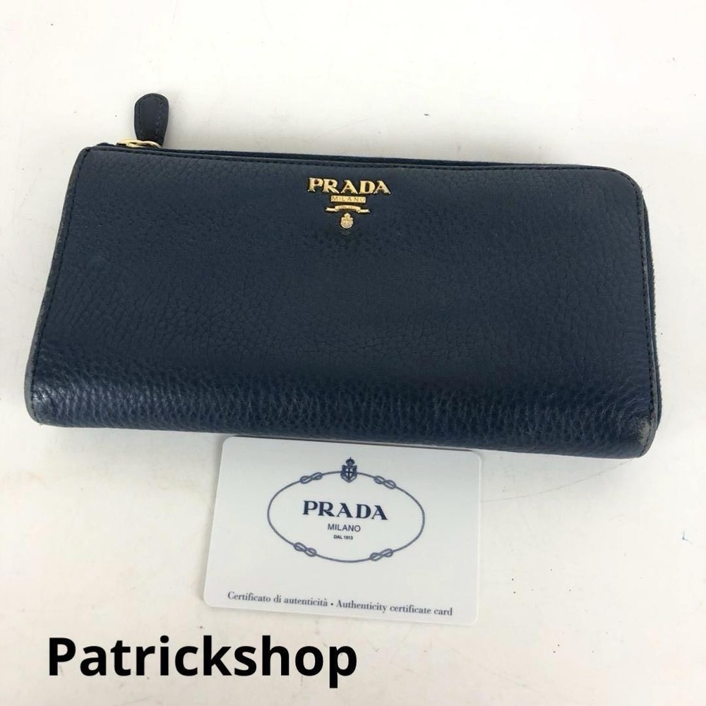 Prada Blue Round Zipper Long Wallet for Women 1ML506