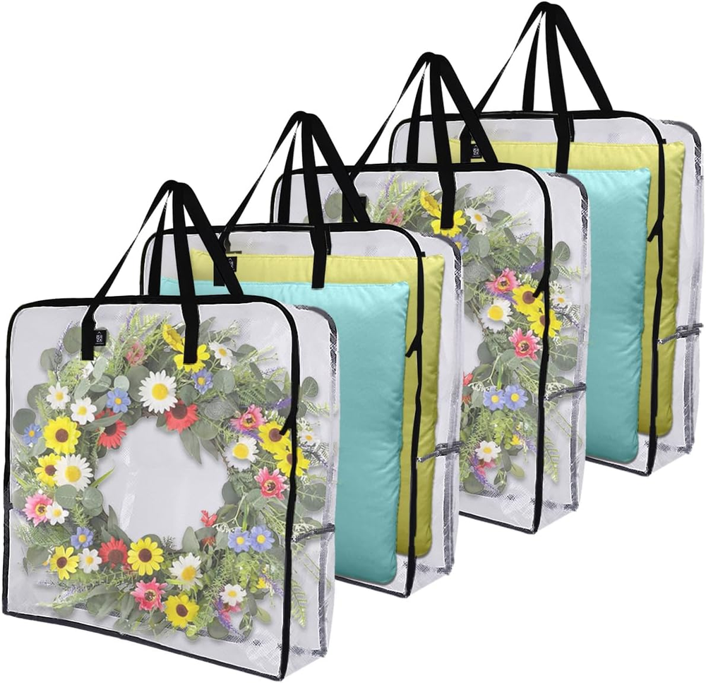 4 Pack Spring Wreath Storage Bag, Summer, Christmas Decoration Garland Container
