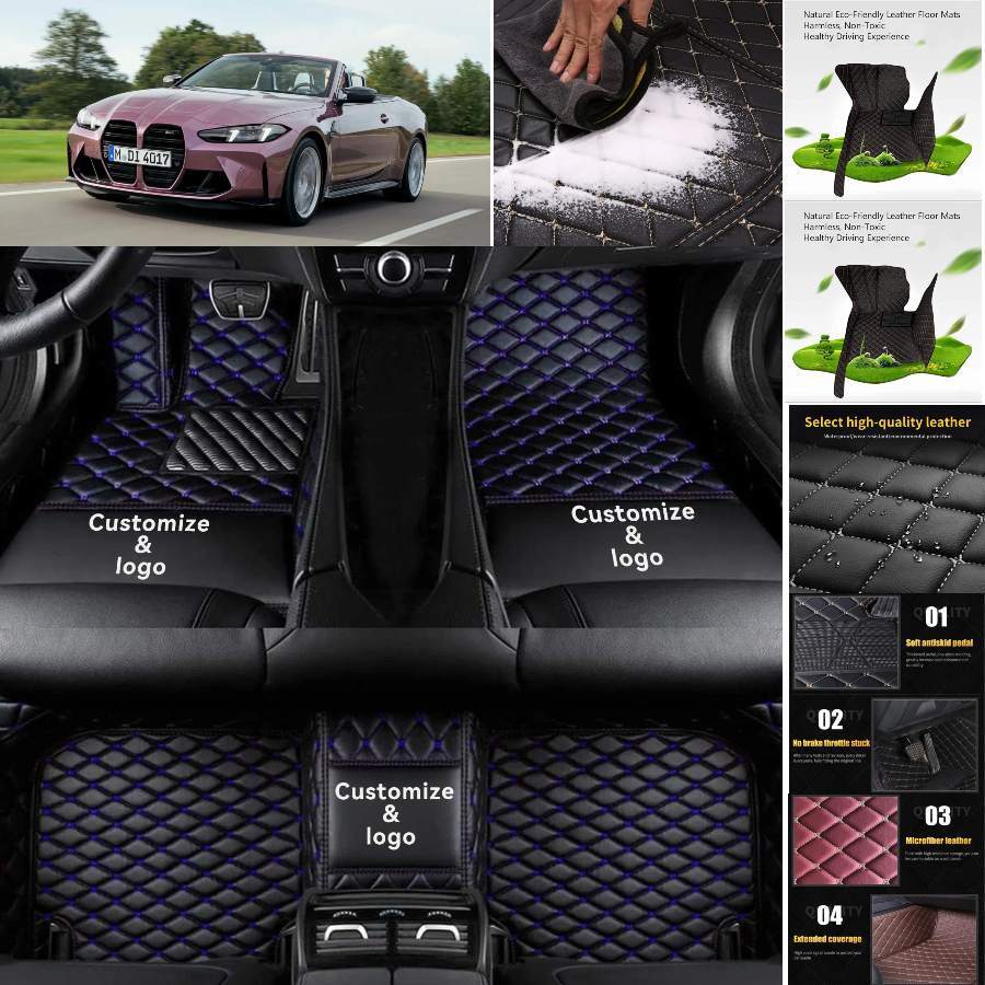 For BMW M4 Convertible 2014-2025 Car Floor Mats Custom Liner Carpets PU Leather