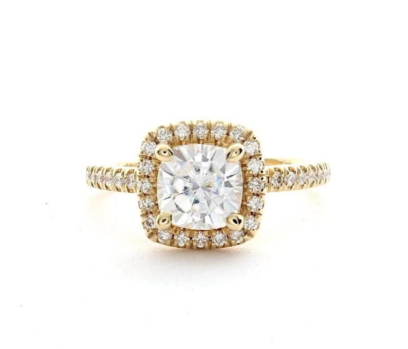 14k Yellow Gold Plated 2Ct Cushion Cut Moissanite Wedding Ring for Women