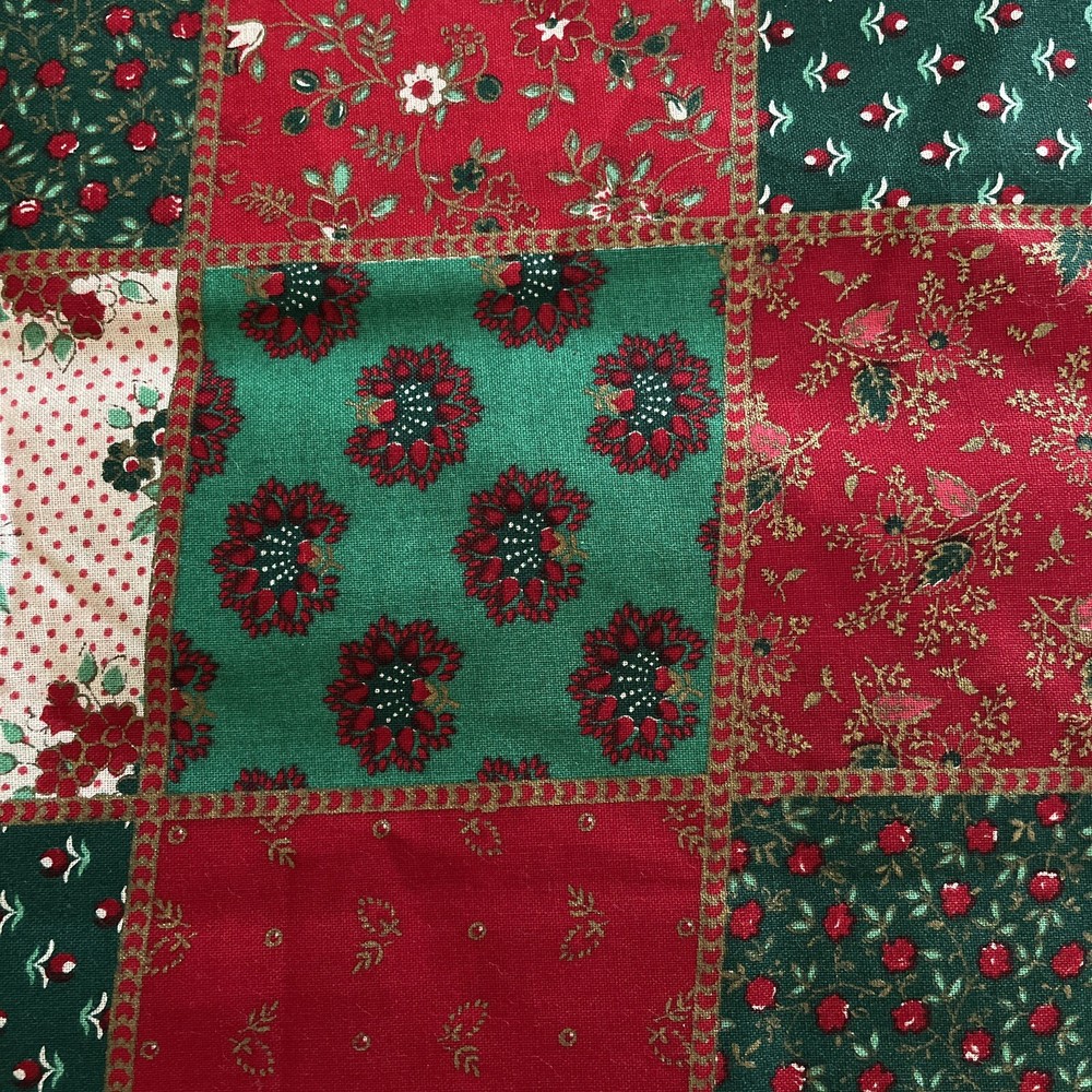 red green cream floral flower patchwork cheater joan kessler 1 Yard