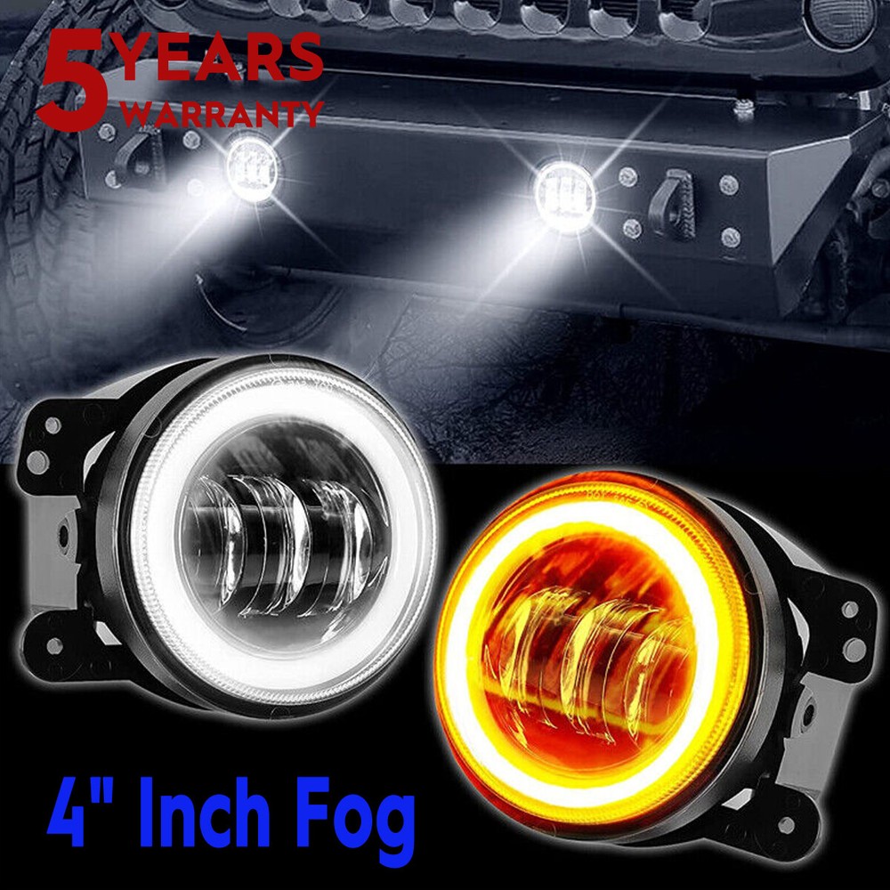 Pair 4 inch LED Fog Lights Front Bumper Driving Lamps for Jeep Wrangler JL JT JK