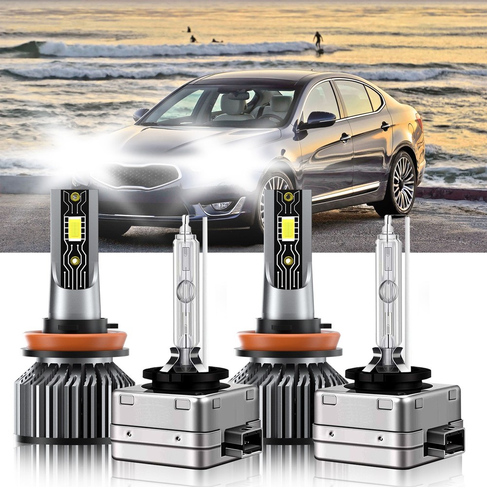 For Kia Cadenza 2014-2016 H11+D1S LED HID Headlight Bulbs White High Low Beam