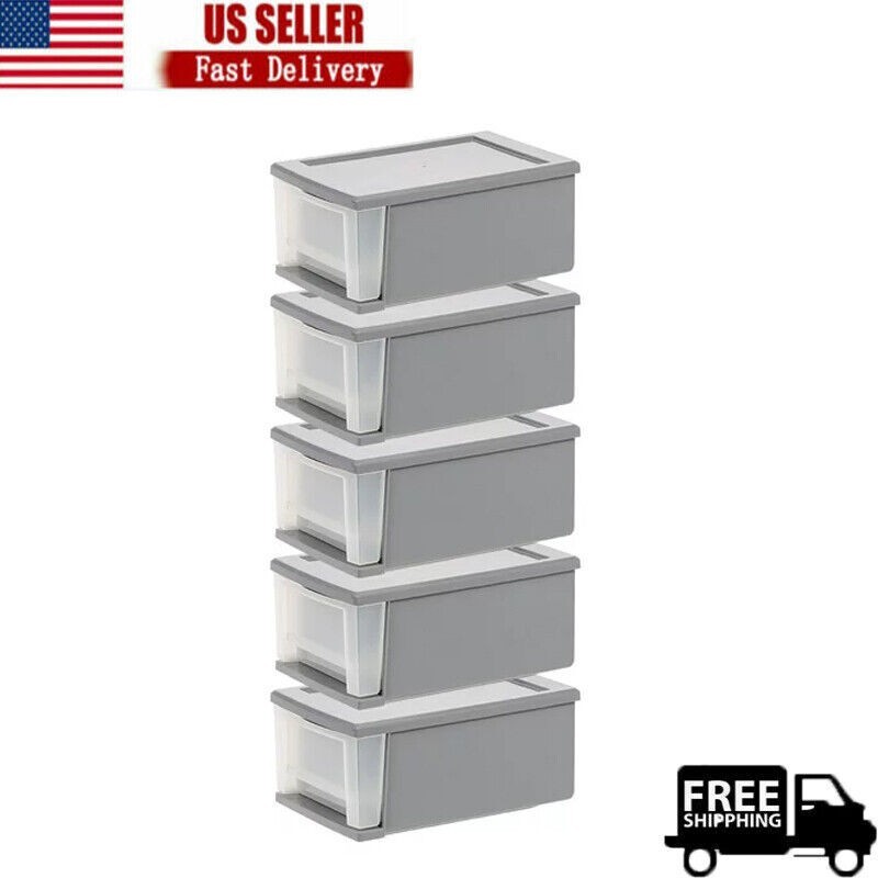Plastic Storage Drawer 5 Pack Stackable Desktop Organizer 7 Qt Home Office New