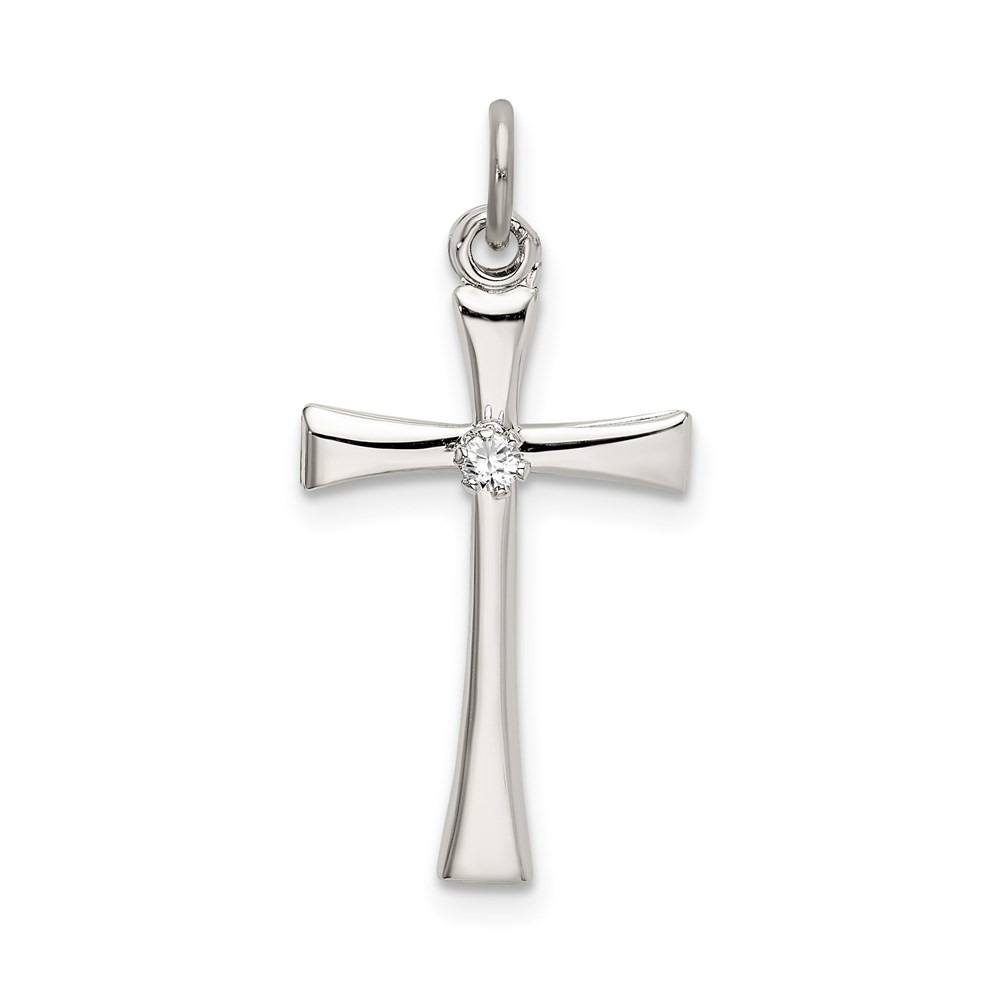 Elegant Sterling Silver CZ Cross Pendant 23mm x 12mm 0.69g