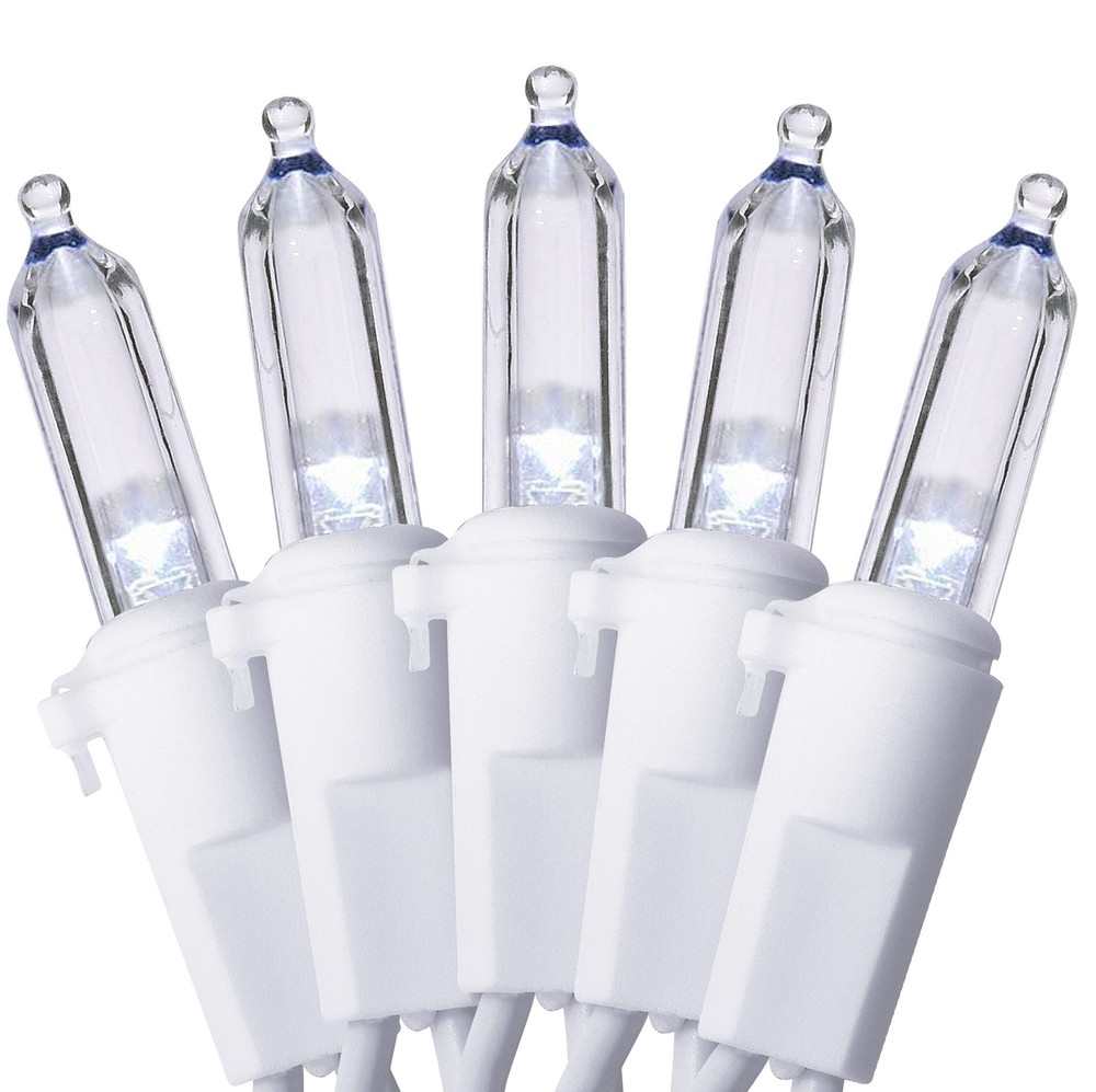 - 100 LED Cool White Christmas String Lights Set, 26.9 Ft White Wire for Indo...