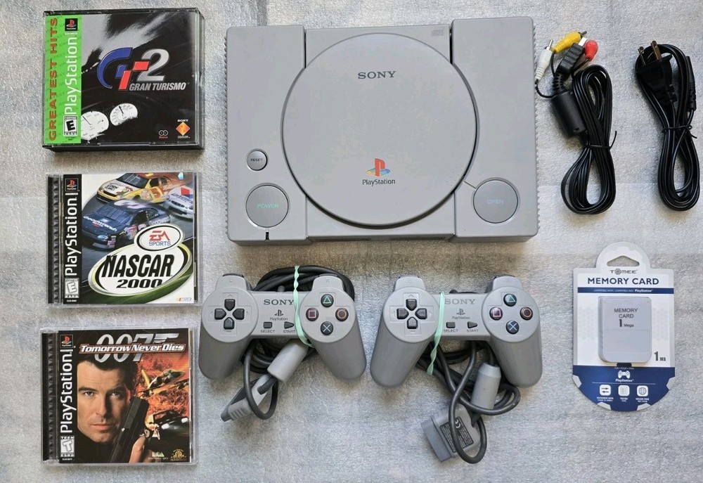 PlayStation 1 Bundle with 2 Controllers Memory Card and 3 Games
