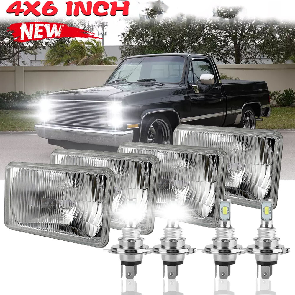 4PCS 4x6 LED Headlights Hi-Lo Beam for Chevy C10 1981-87 & Ford Mustang