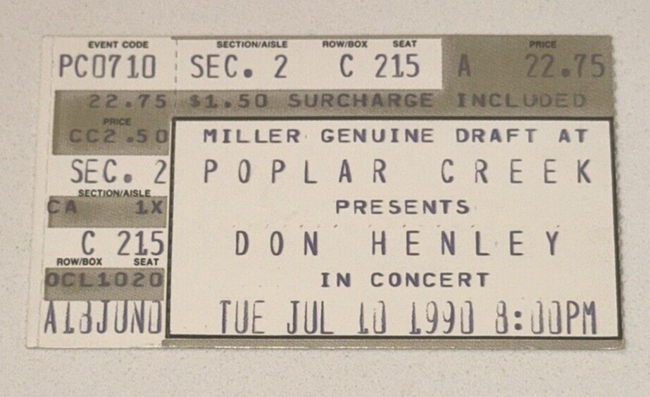 7/10/90 Don Henley Concert Music Ticket Stub Poplar Creek Hoffman Estates MGD