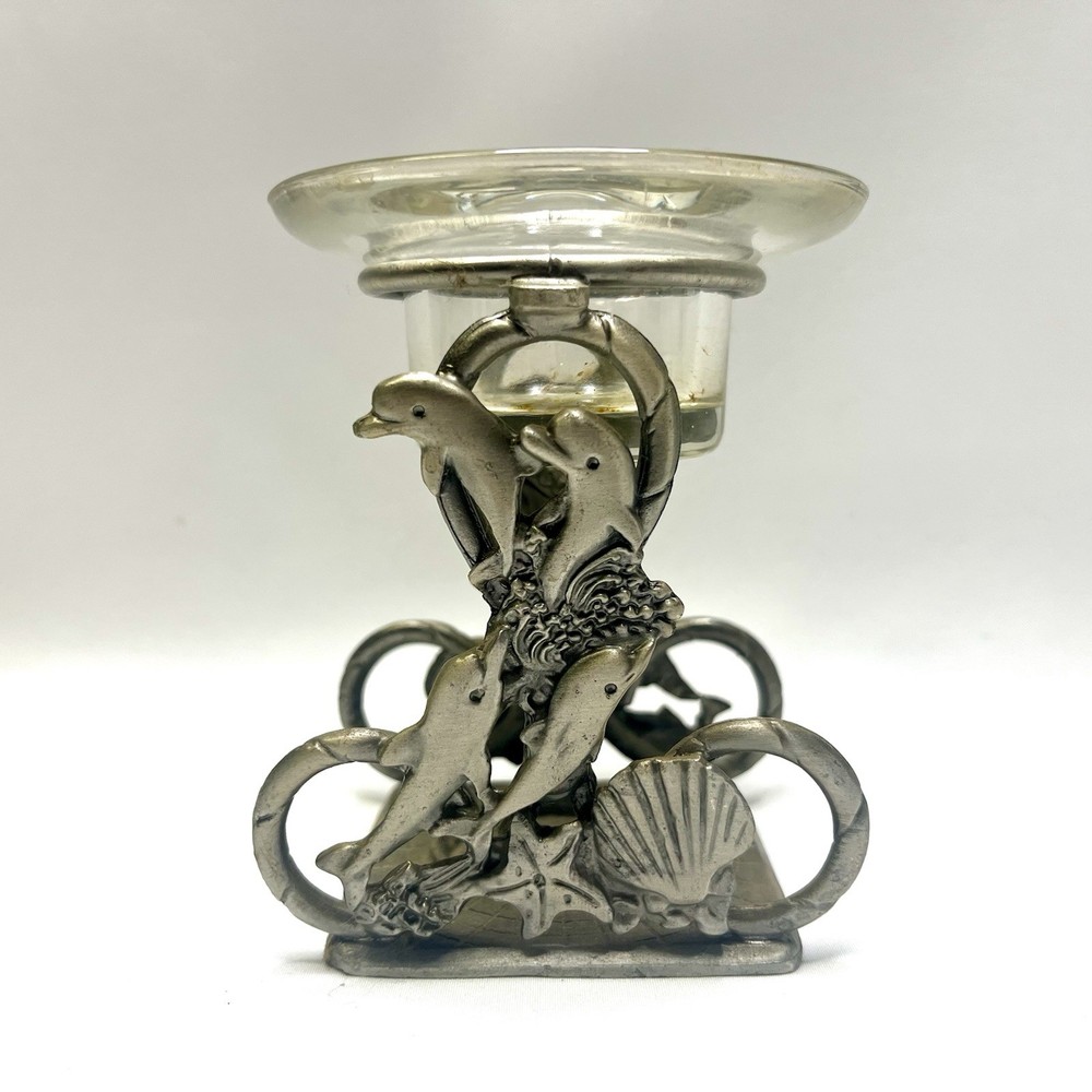 Dolphin Tea Light Candle Holder in Metal and Glass