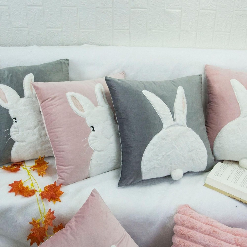 3D Rabbit Tail Printed Cushion Cover 45x45cm for Sofa Home Decor
