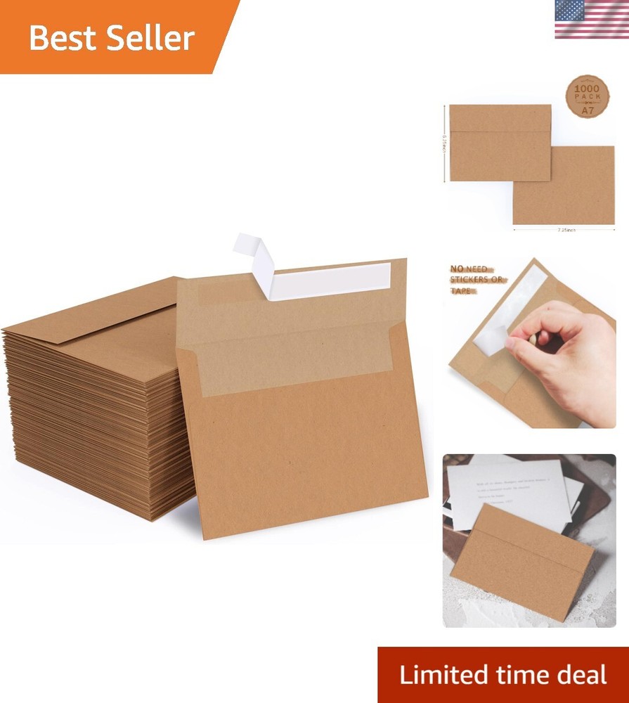 A7 Brown Kraft Envelopes Self Seal 1000 Pack， 5x7 Envelopes for Invitations, ...