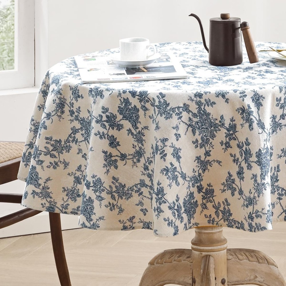 Cotton Linen Round Tablecloth - Pastoral Floral Tablecloth Washable Table Clo...