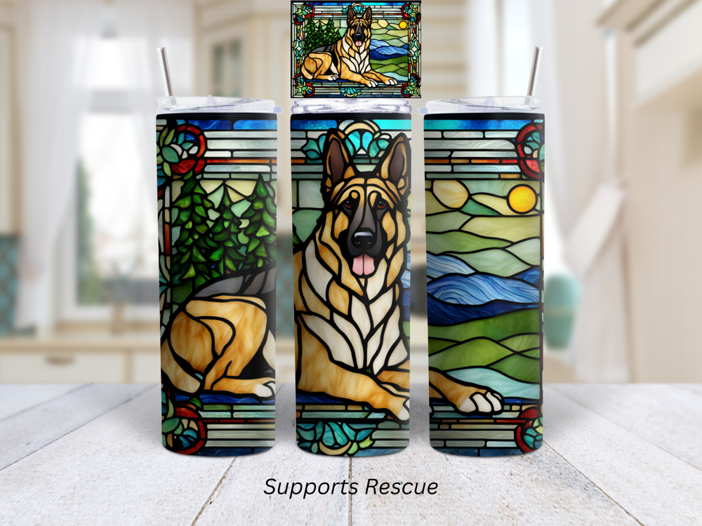 Stained Glass German Shepherd Dog 20 oz Stainless Steel Insulated Tumbler