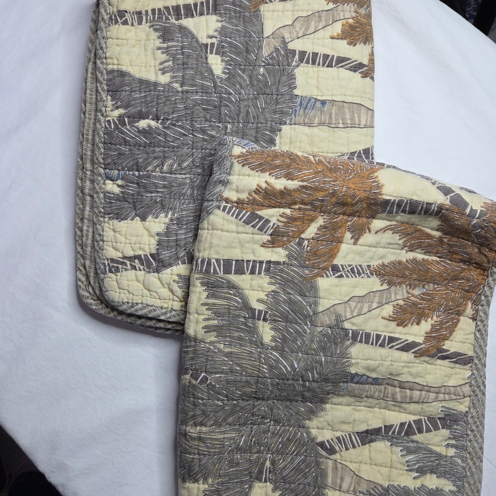Tommy Bahama Quilted Pillow Shams Palm Tree Tropical Beige Brown Beach