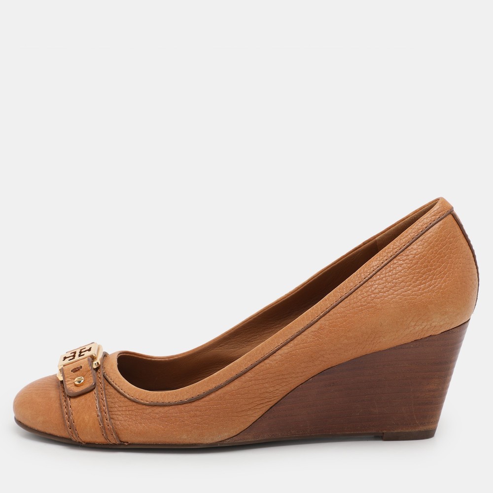 Tory Burch Tan Leather Wedge Pumps Size 38