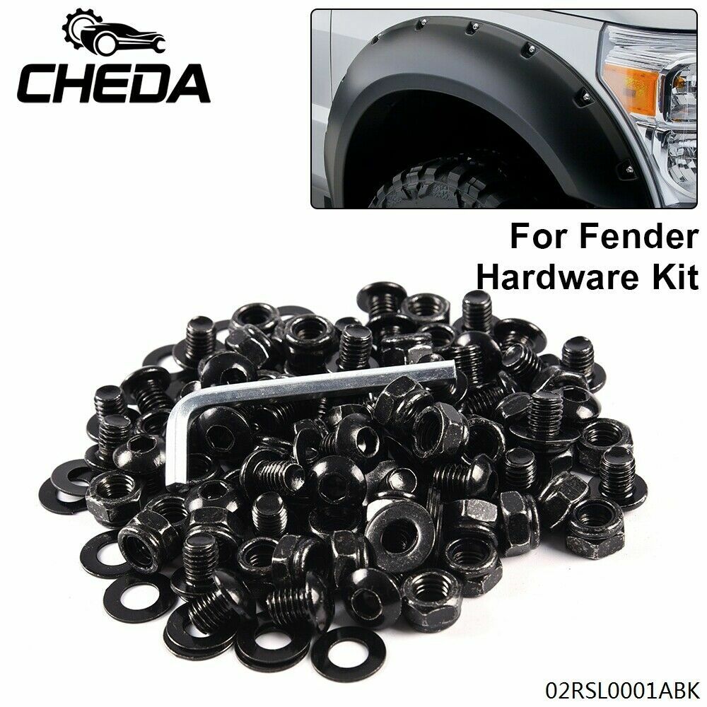 Fit For Universal Pocket/Rivet Style Fender Flares Screw/Bolt Hardware Kit Black