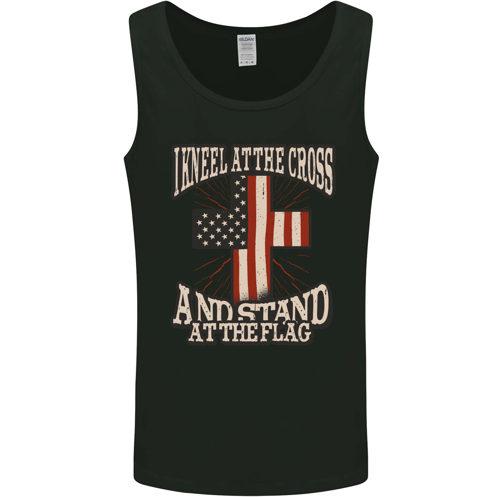 Kneel at the Cross Christian USA Flag Jesus God Mens Vest Tank Top