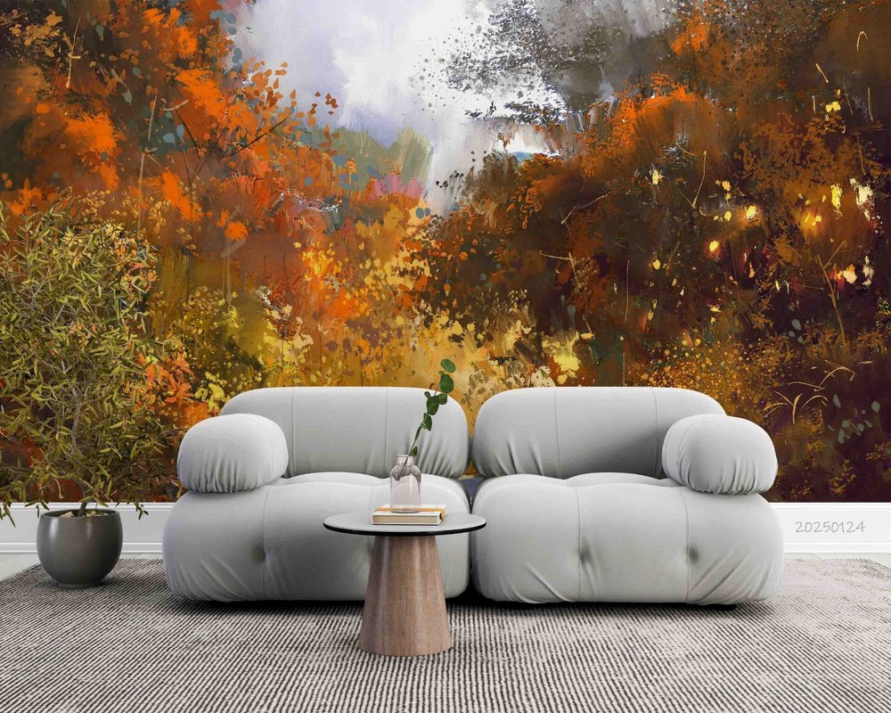 3D Autumn Woods Path Watercolor Wall Murals Wallpaper Murals Wall Sticker