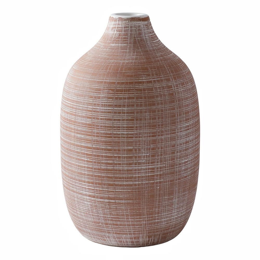 9-Inch Narrow Mouth Terracotta Ceramic Vase for Pampas Grass - Rustic Decor