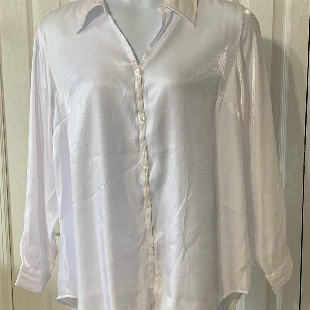 Venezia Jeans Co Women's White Satin Button-Up Blouse Size 18 Long Sleeve Casual
