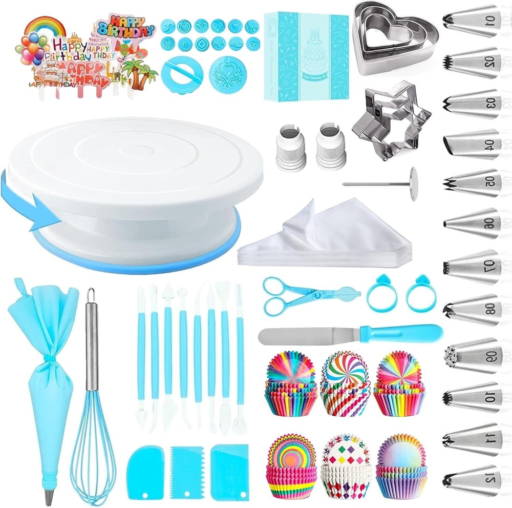 Cake Decorating Supplies Kit Tools 255pcs, Cake Decorating Set with Cake Turntab
