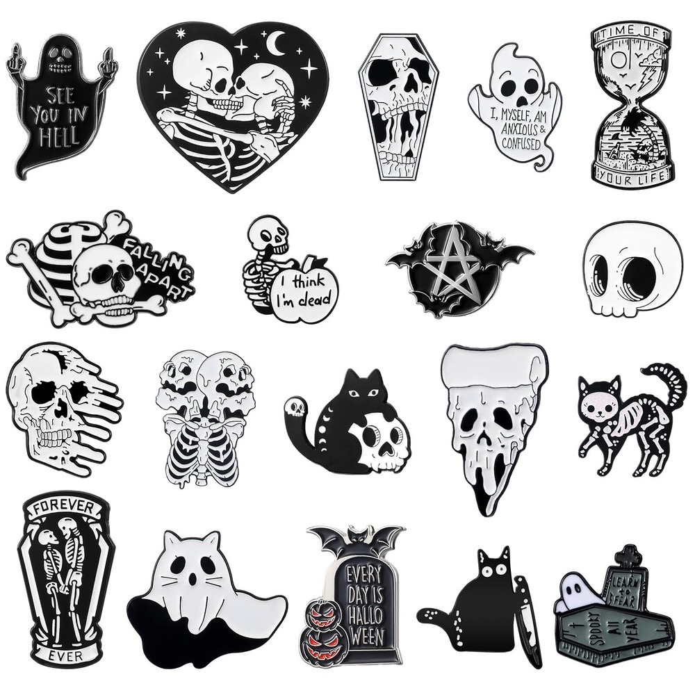Sasylvia 20 Pcs Halloween Pins Skull Spooky Skeleton Pins Horror Dark Goth Gh...