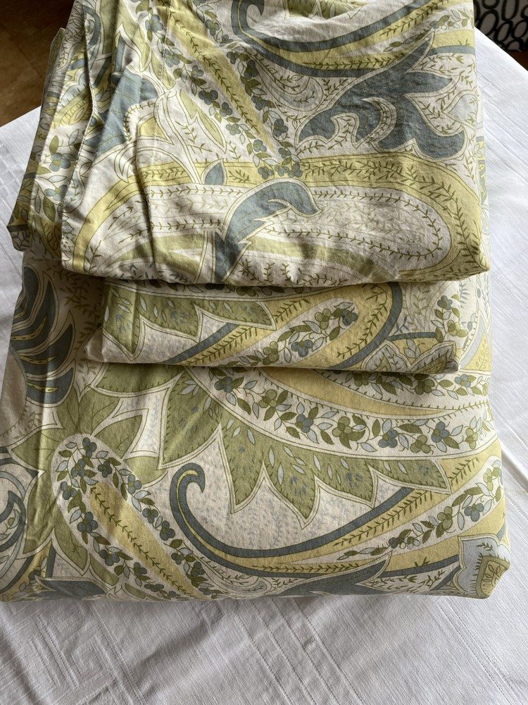 POTTERY BARN Sienna Paisley Blue Green White King Cotton Duvet Set with 2 Euro Shams