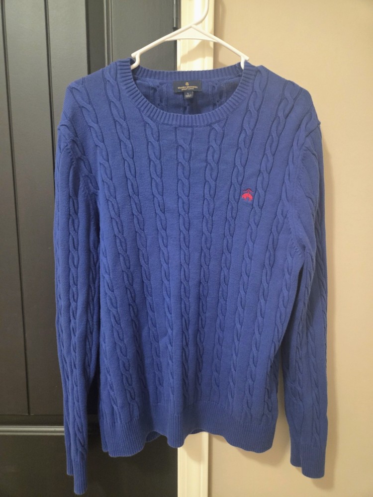 Men's Large Navy Blue Brooks Brothers Supima Cotton Cable Knit Sweater