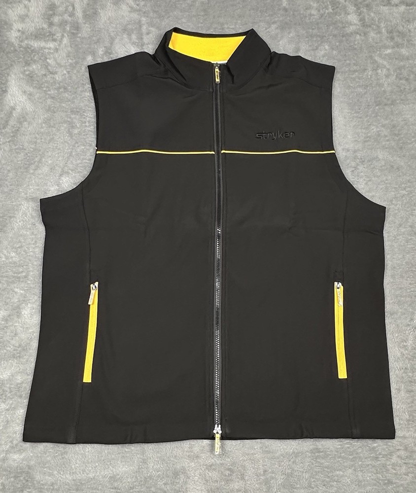 Stryker Soft Shell Vest Mens Large Black Yellow Full Zip Pockets Casual Work NEW
