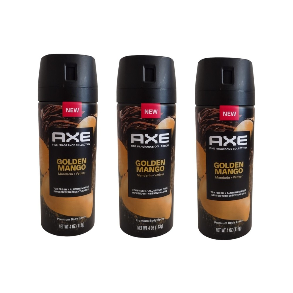 AXE Fine Fragrance Premium Deodorant Body Spray For Men Golden Mango 4 oz (3pk)