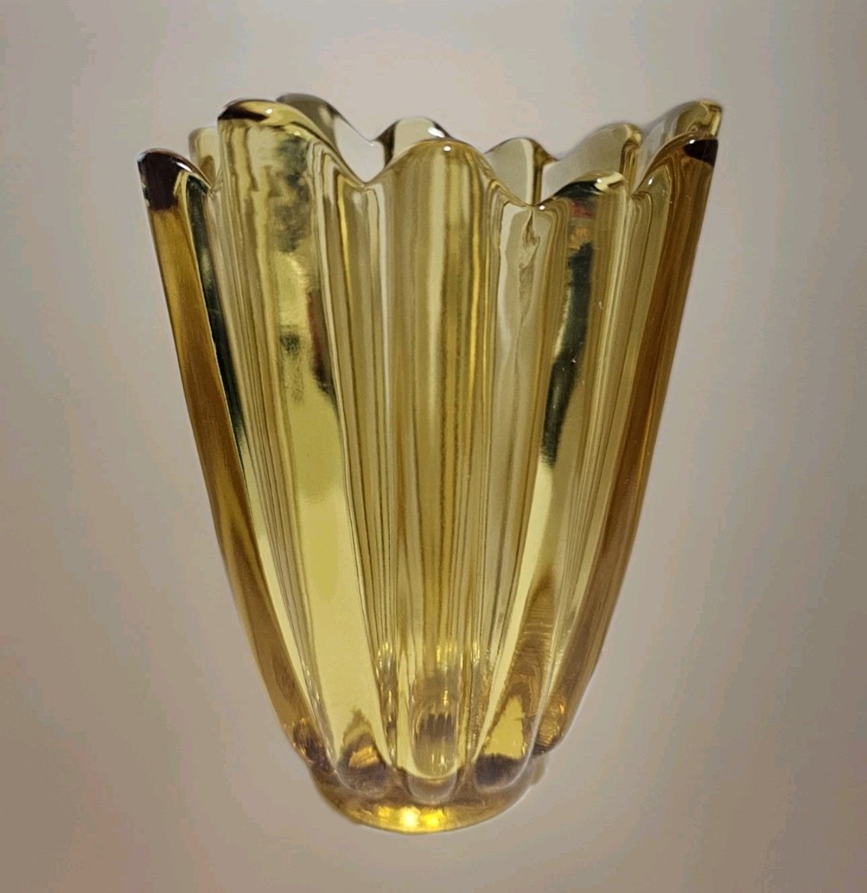 MCM Style Glass Fostoria Celestial Amber Honey Glass Vase 6.5”