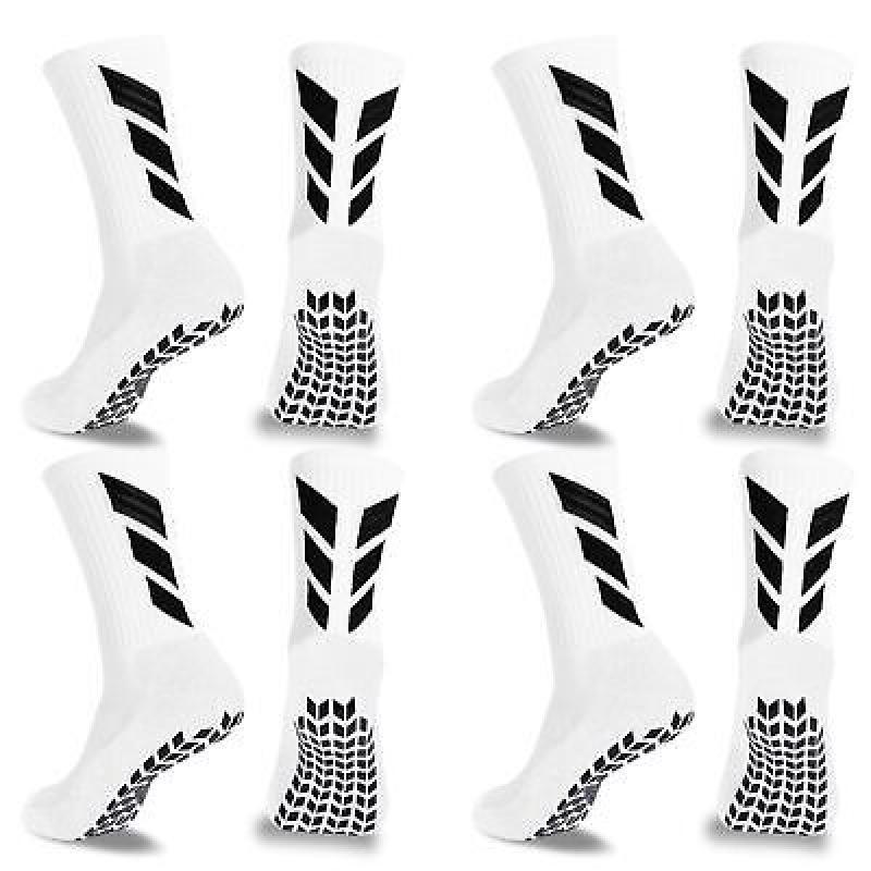 Grip Socks Soccer Sock Men Non Slip Anti 6-12, 4 Pairs/White