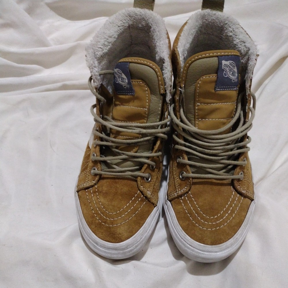 Vans SK8-Hi Tan Suede Faux Fur Sherpa Lining Womens Size 8  Mens 6.5 Scotchguard