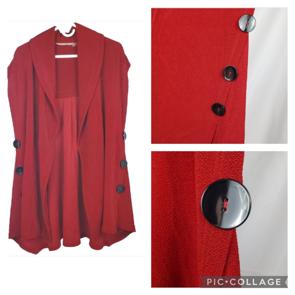 Women's SOFT SURROUNDINGS Mesa Red Boho Draped Open Vest SZ L Buttons Holiday