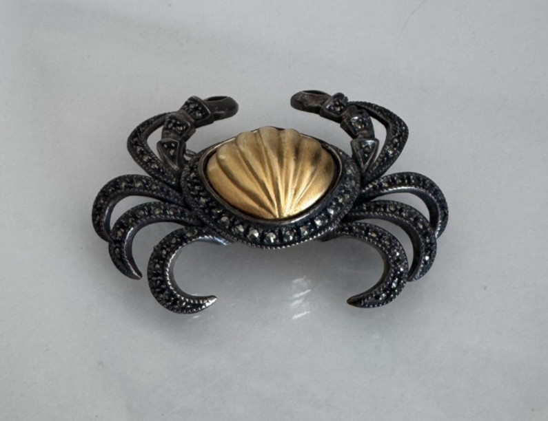 Unique JUDITH JACK 925 Sterling Silver Vintage Crab Marcasite Pin Brooch